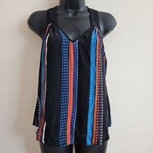 Trina Turk Silk Striped Houndstooth Tank Top